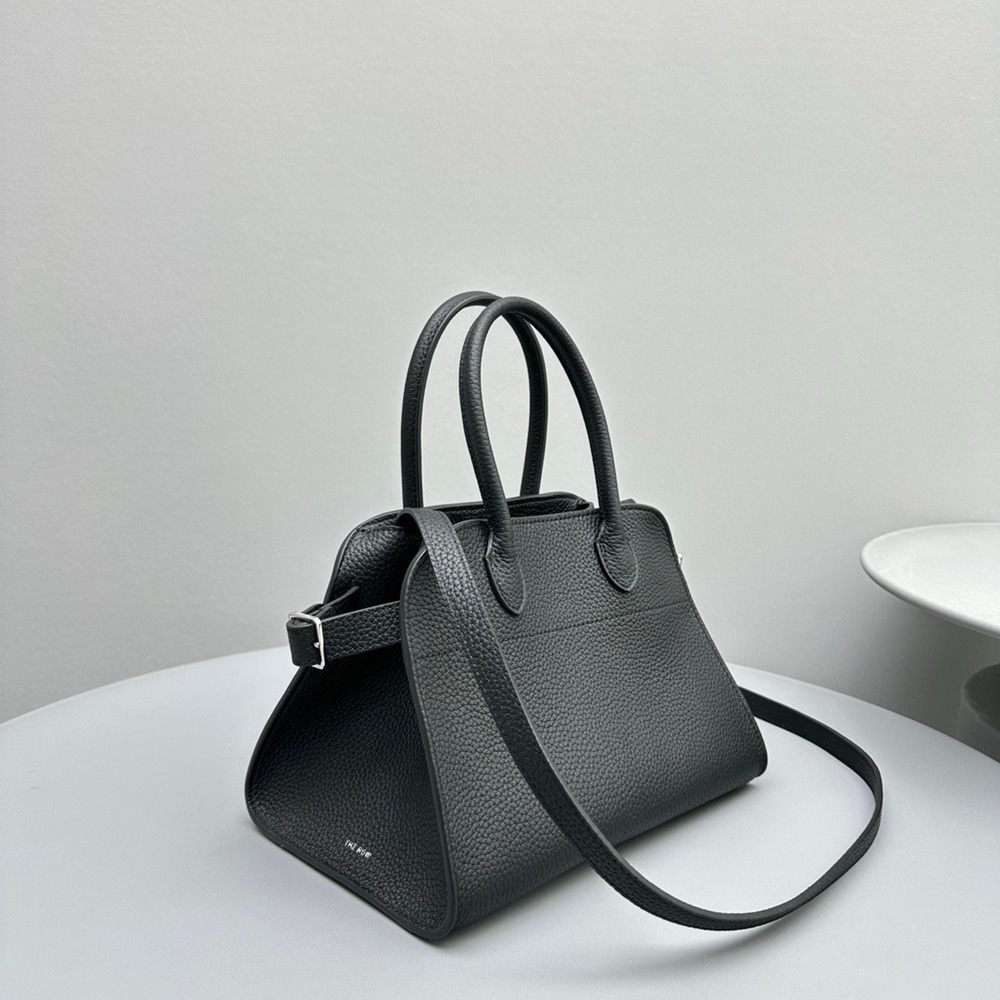 The Row Margaux 10 Top Handle Bag in Black Grained Leather TDBS28903