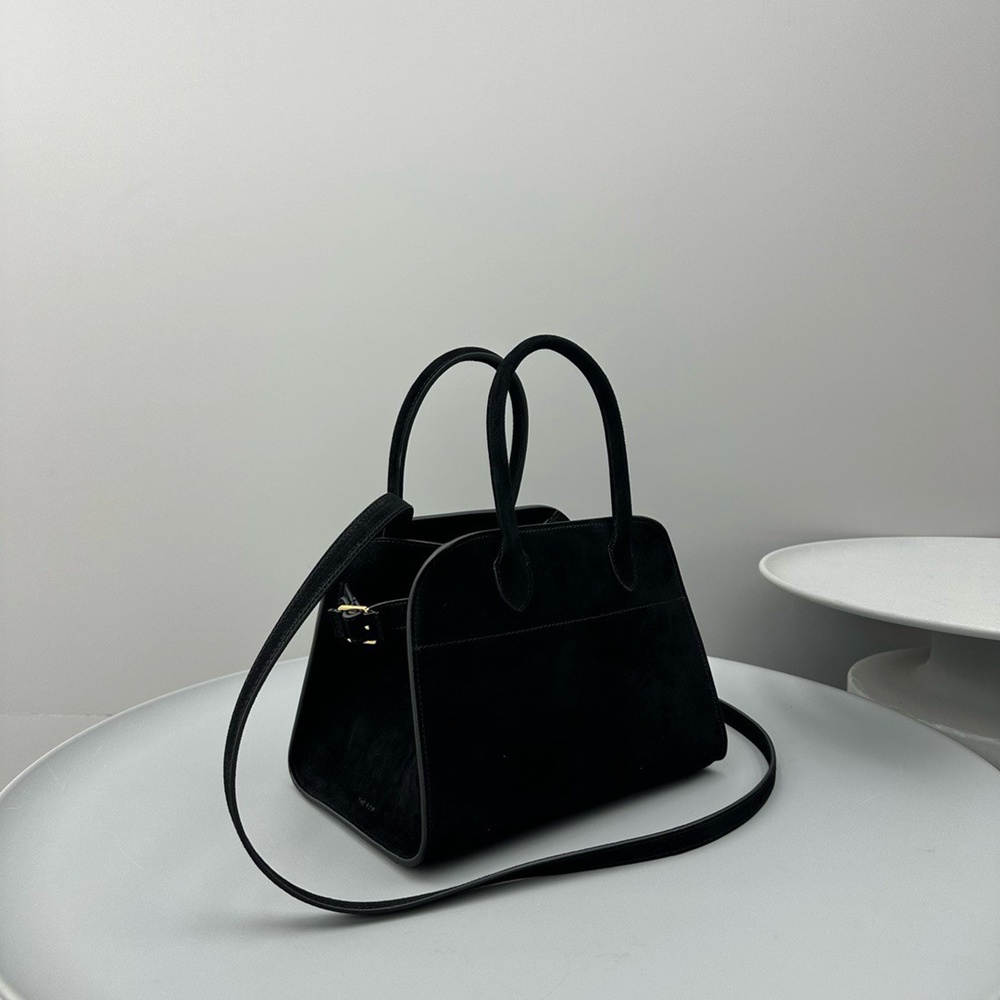 The Row Margaux 10 Top Handle Bag in Black Suede Leather TDBS28905