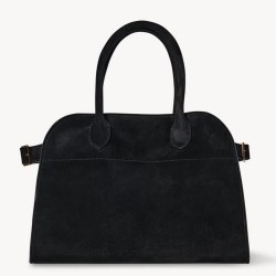 The Row Margaux 10 Top Handle Bag in Black Suede Leather TDBS28905