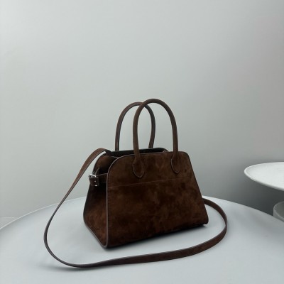 The Row Margaux 10 Top Handle Bag in Brown Suede Leather TDBS28907