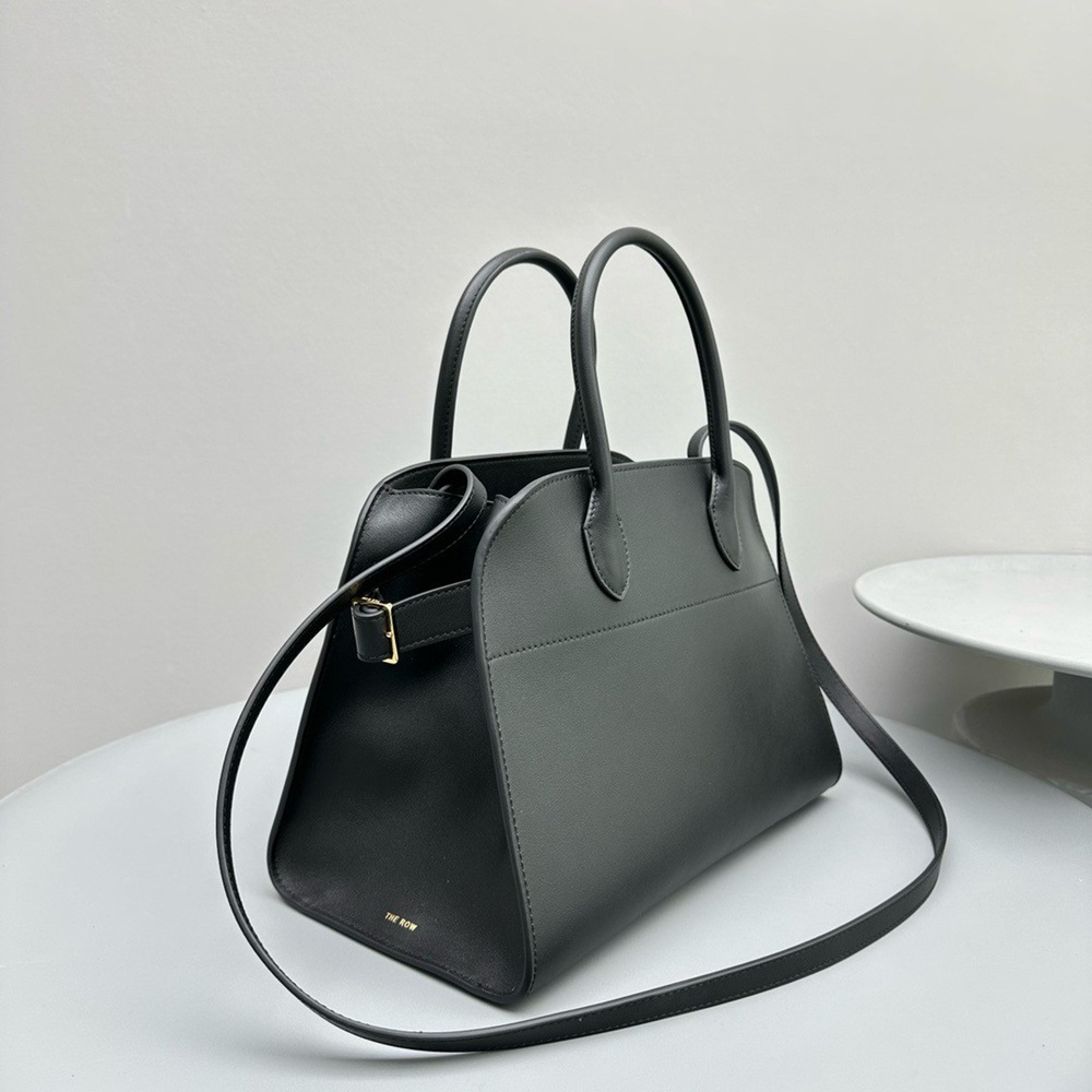 The Row Margaux 12 Top Handle Bag in Black Leather TDBS28908