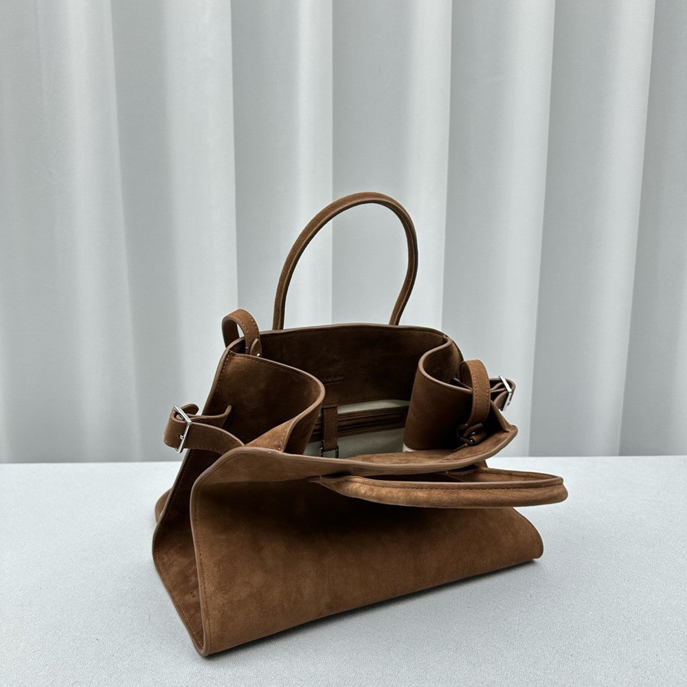 The Row Margaux 12 Top Handle Bag in Brown Suede Leather TDBS28909