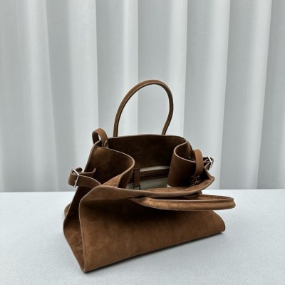 The Row Margaux 12 Top Handle Bag in Brown Suede Leather TDBS28909