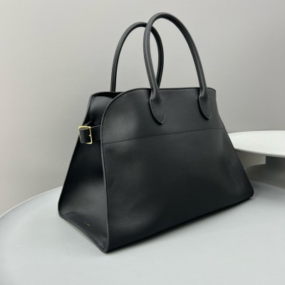 The Row Margaux 15 Top Handle Bag in Black Leather TDBS28911