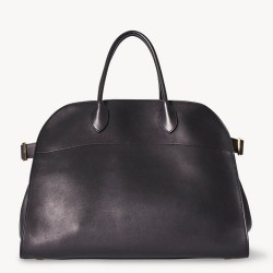 The Row Margaux 15 Top Handle Bag in Black Leather TDBS28911