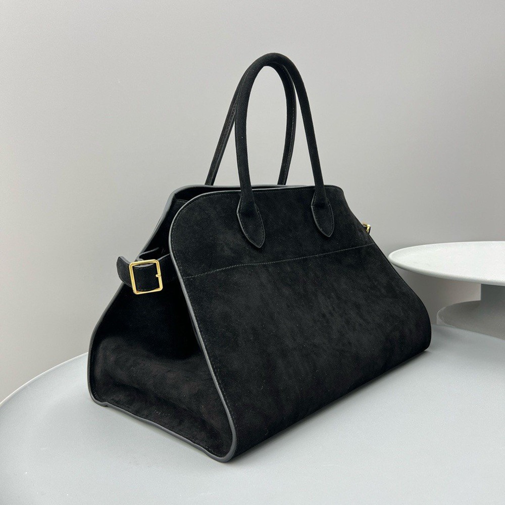 The Row Margaux 15 Top Handle Bag in Black Suede Leather TDBS28912