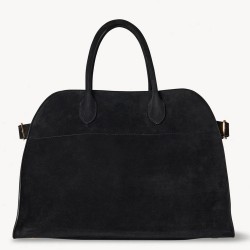 The Row Margaux 15 Top Handle Bag in Black Suede Leather TDBS28912