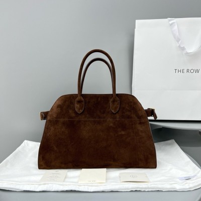 The Row Margaux 15 Top Handle Bag in Mocha Suede Leather TDBS28914