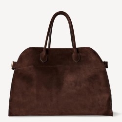 The Row Margaux 15 Top Handle Bag in Mocha Suede Leather TDBS28914