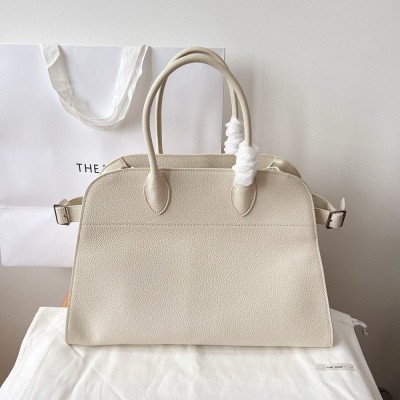 The Row Margaux 15 Top Handle Bag in White Grained Leather TDBS28916