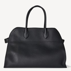 The Row Margaux 17 Top Handle Bag in Black Grained Leather TDBS28917