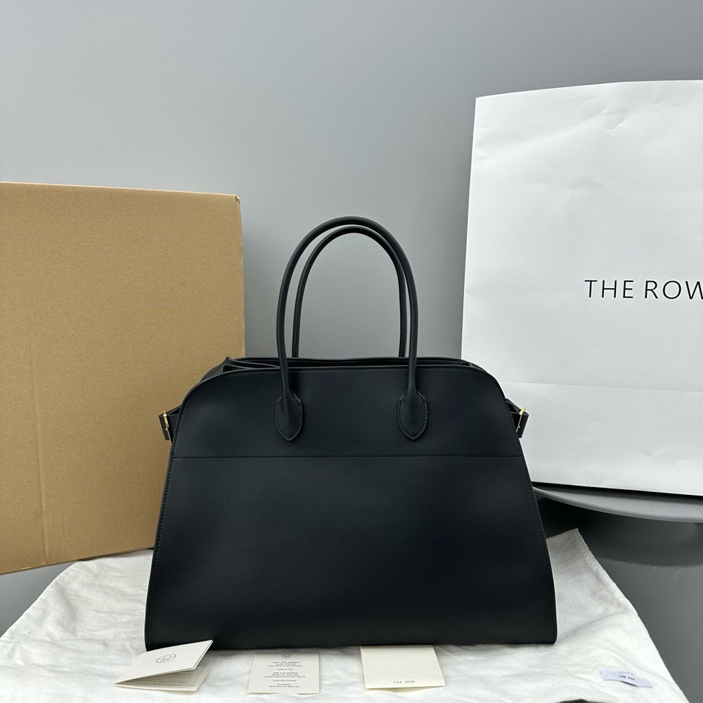 The Row Margaux 17 Top Handle Bag in Black Leather TDBS28918