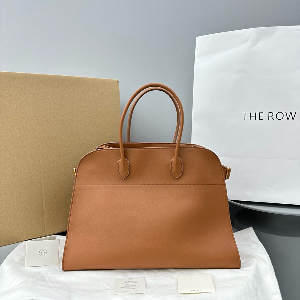 The Row Margaux 17 Top Handle Bag in Brown Leather TDBS28919