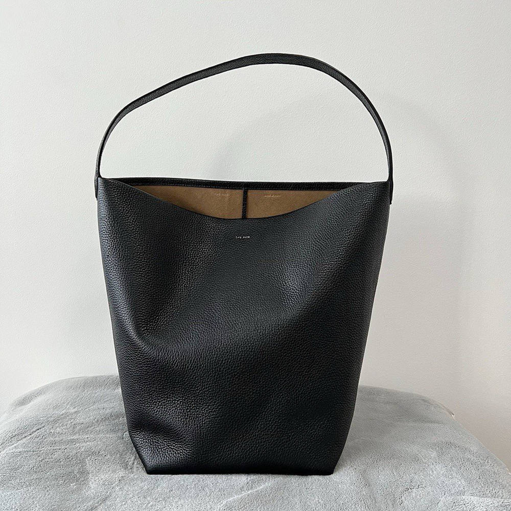 The Row Large N/S Park Tote in Black Grained Leather