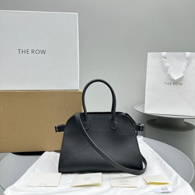 The Row Margaux 10 Top Handle Bag in Black Grained Leather