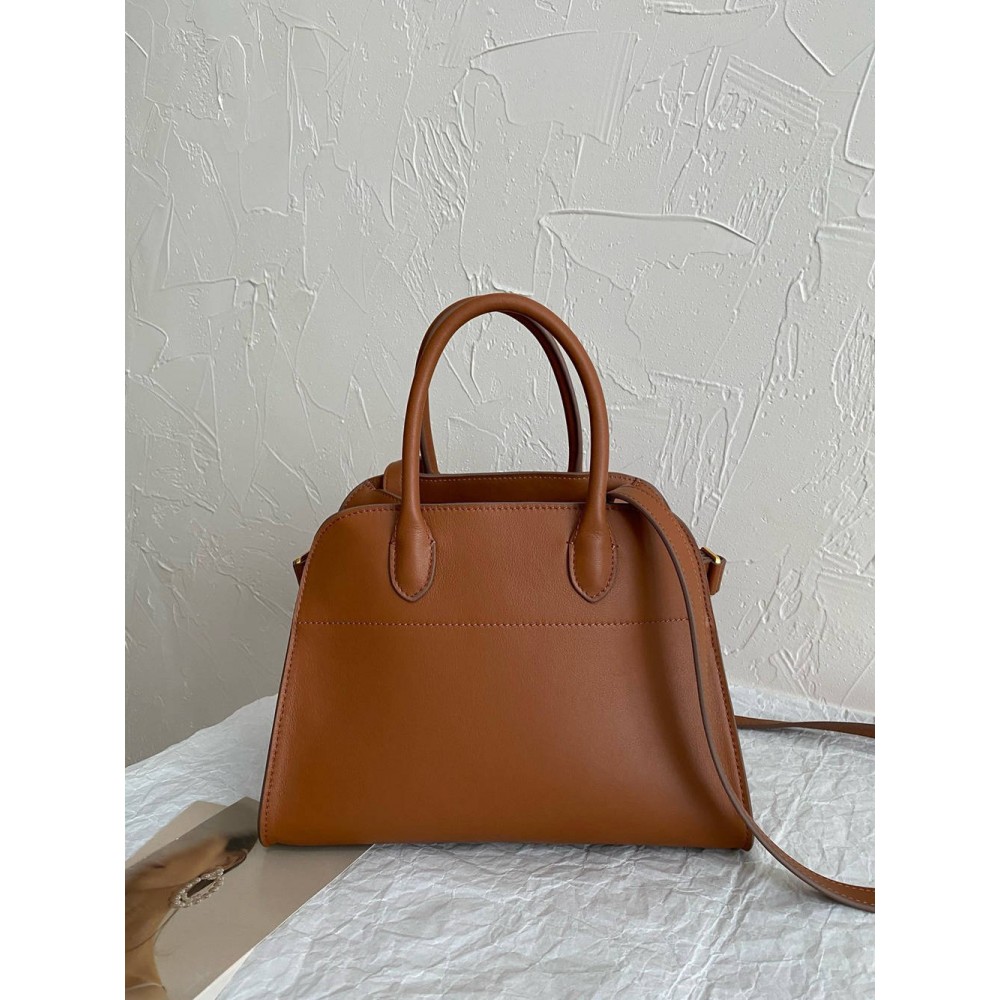 The Row Margaux 10 Top Handle Bag in Brown Leather