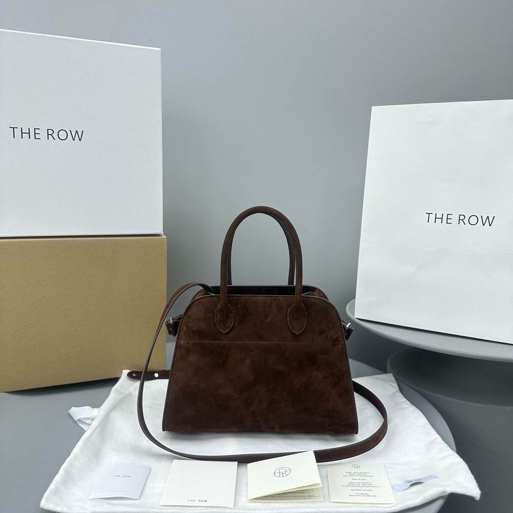 The Row Margaux 10 Top Handle Bag in Brown Suede Leather