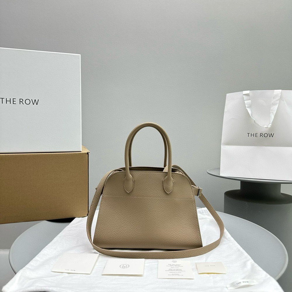 The Row Margaux 10 Top Handle Bag in Sand Grained Leather