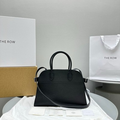 The Row Margaux 12 Top Handle Bag in Black Grained Leather