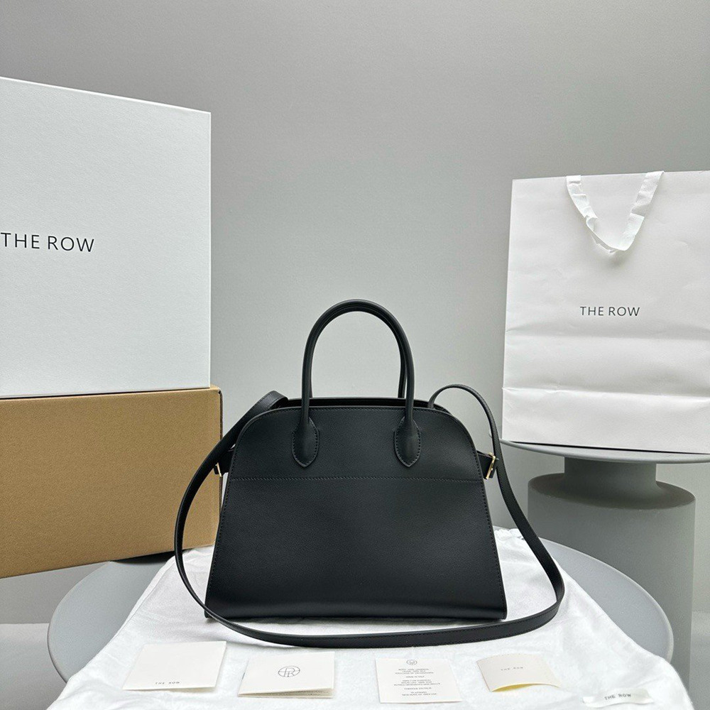 The Row Margaux 12 Top Handle Bag in Black Leather