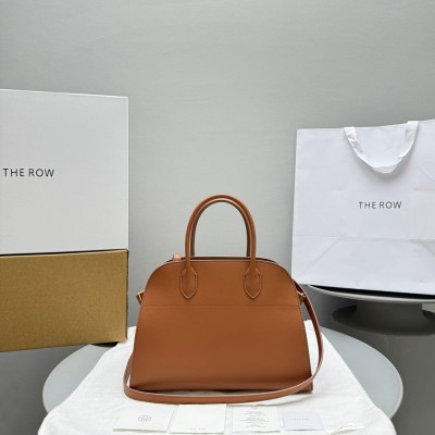 The Row Margaux 12 Top Handle Bag in Brown Leather