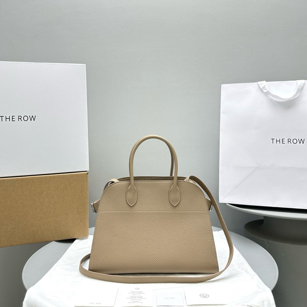 The Row Margaux 12 Top Handle Bag in Sand Grained Leather