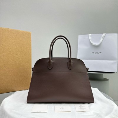 The Row Margaux 15 Top Handle Bag in Chocolate Leather