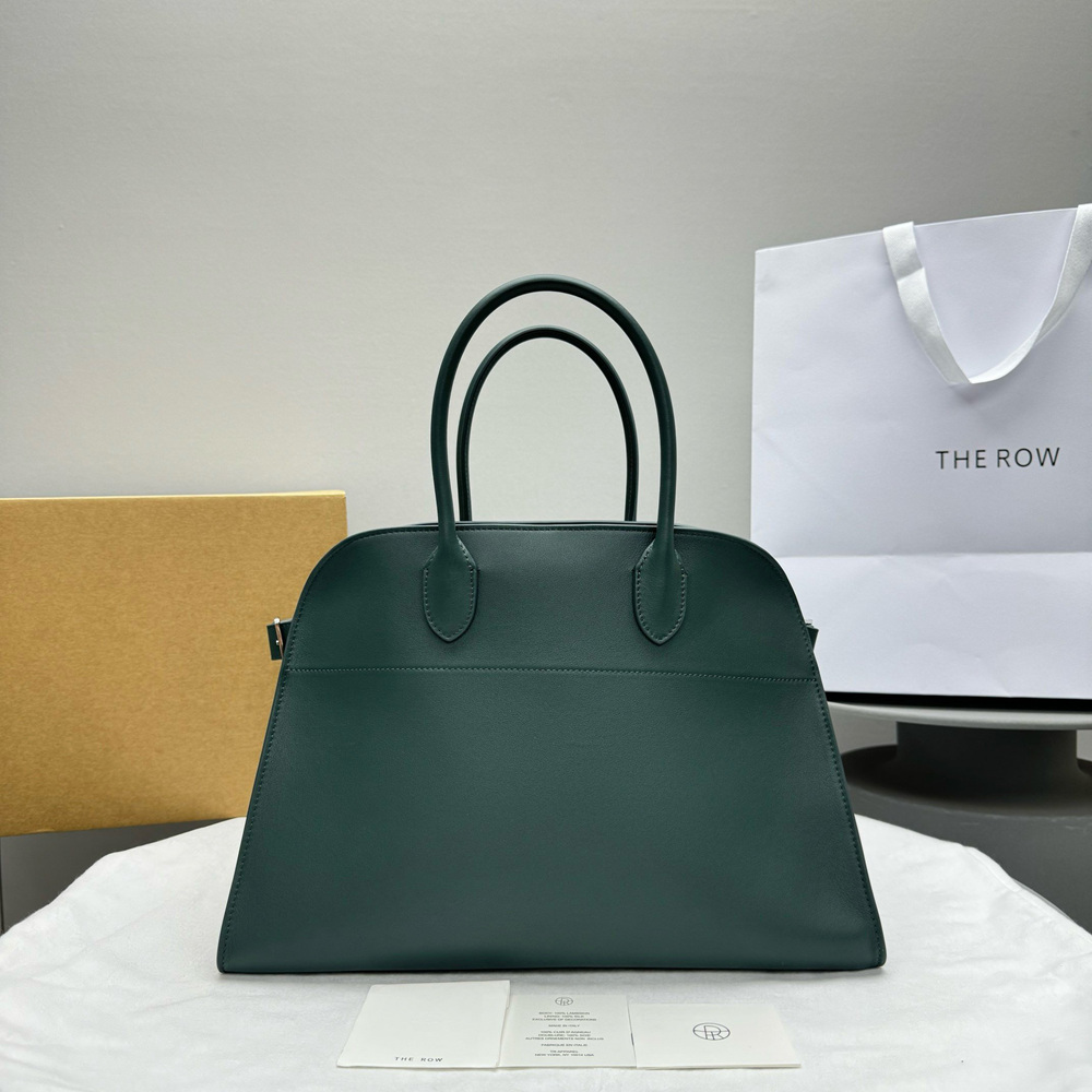 The Row Margaux 15 Top Handle Bag in Green Leather