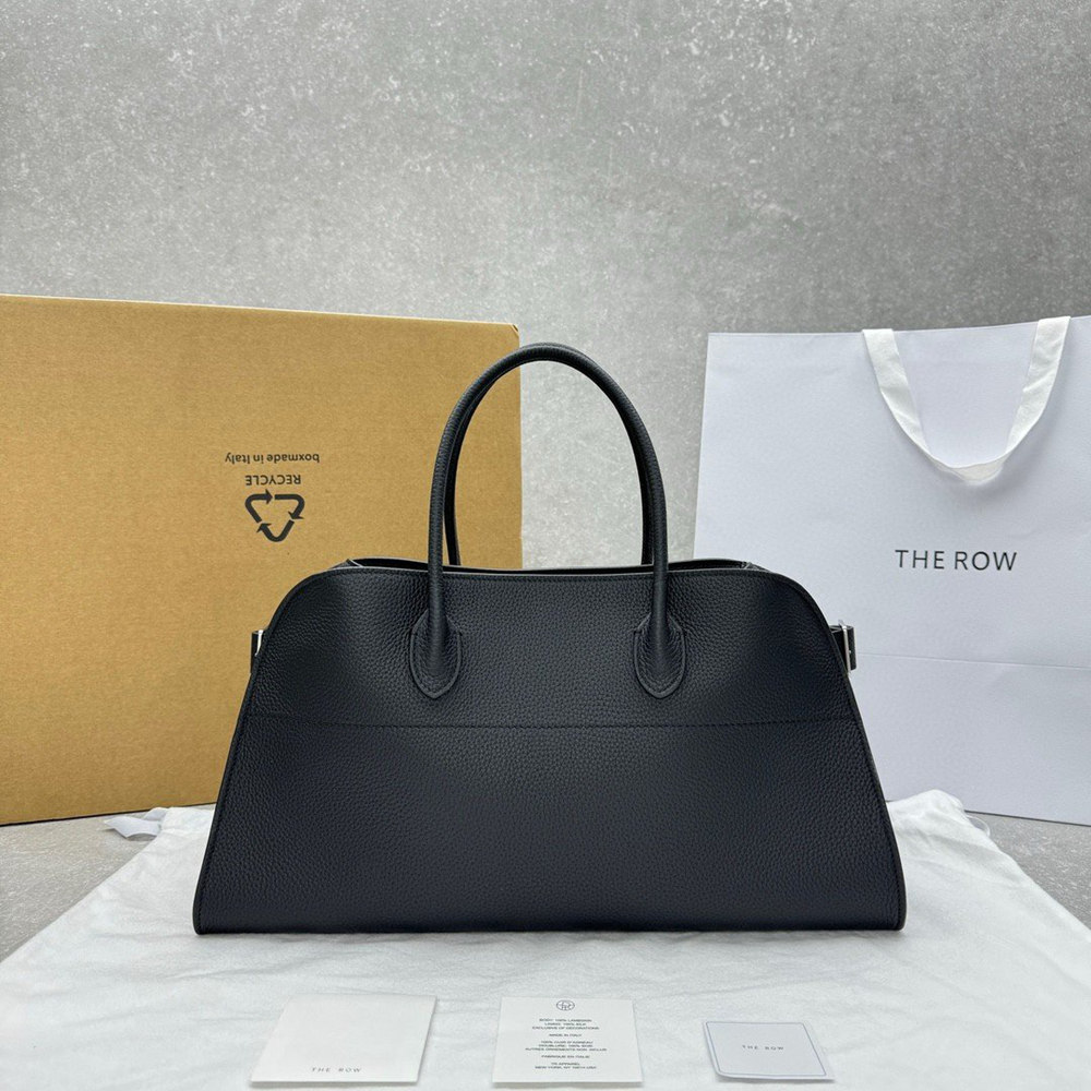 The Row Margaux EW Top Handle Bag in Black Grained Leather