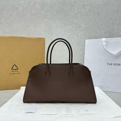 The Row Margaux EW Top Handle Bag in Chocolate Smooth Calfskin