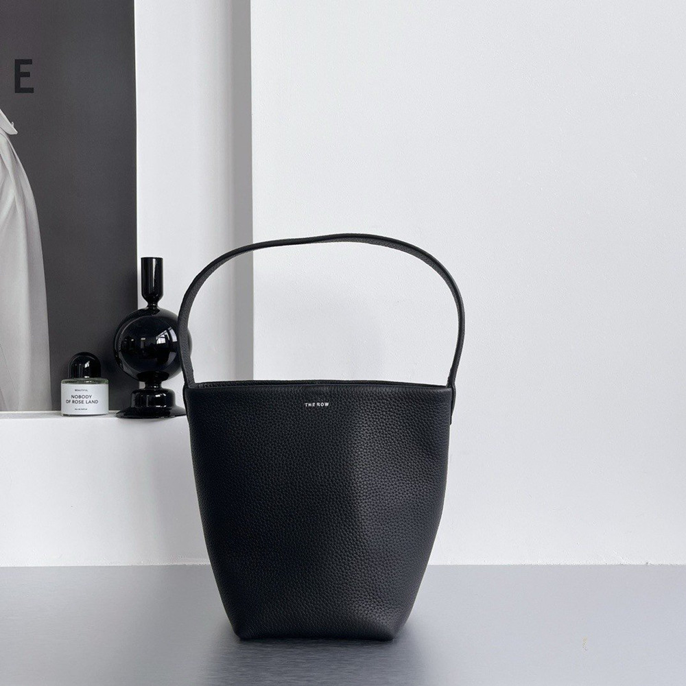 The Row Small N/S Park Tote in Black Grained Leather