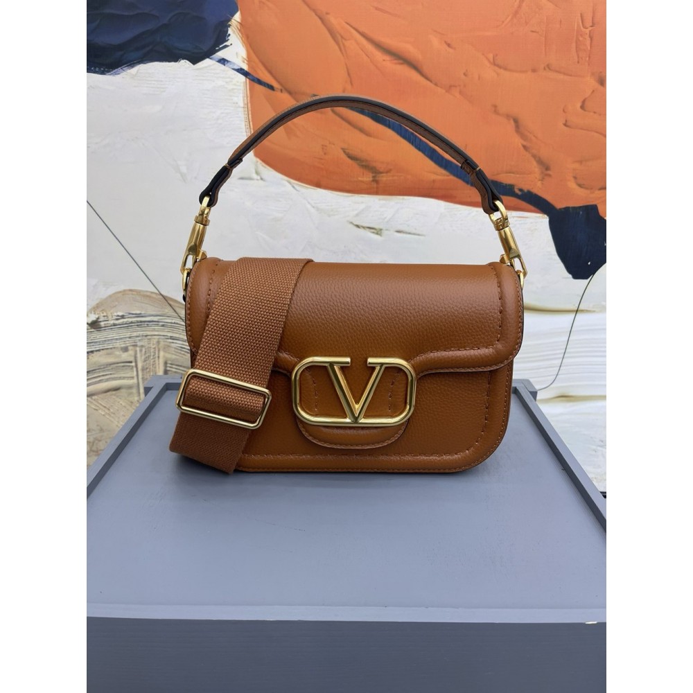 Valentino Alltime Shoulder Bag in Brown Grained Leather TDBS28936