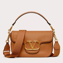 Valentino Alltime Shoulder Bag in Brown Grained Leather TDBS28936