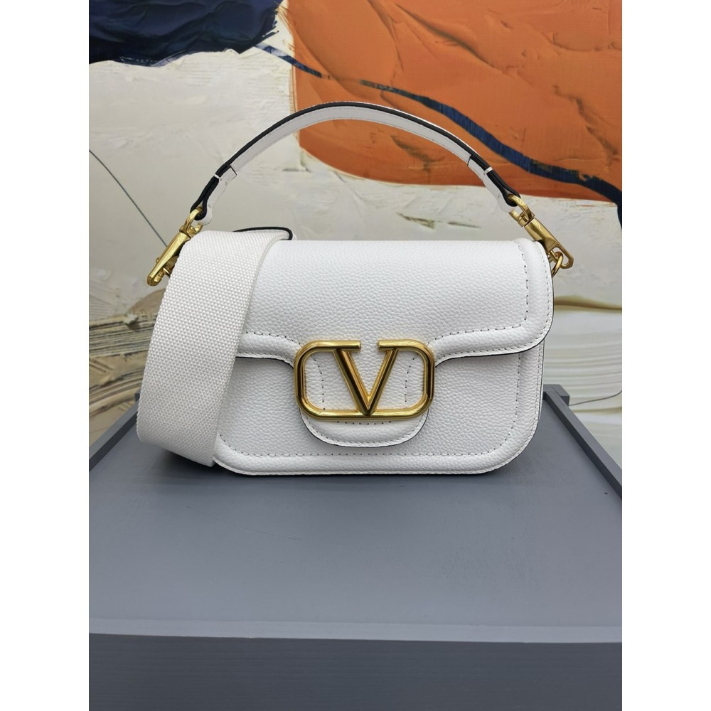 Valentino Alltime Shoulder Bag in White Grained Leather TDBS28938