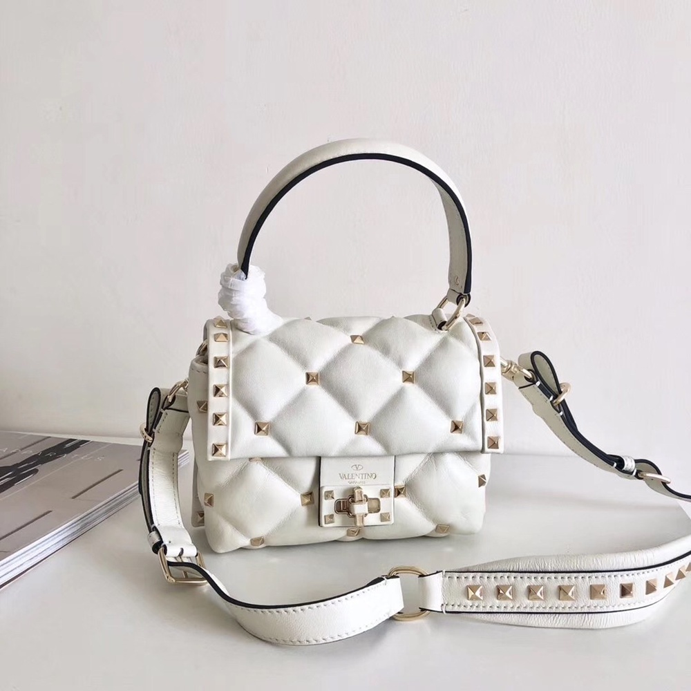 Valentino Candystud Mini Handbag In White Lambskin TDBS28949