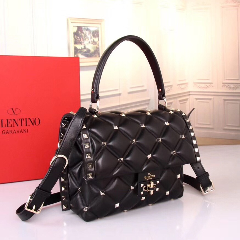 Valentino Garavani Black Quilted Candystud Top Handle Bag TDBS28950