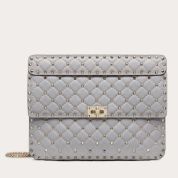 Valentino Large Rockstud Spike Bag In Pale Blue Lambskin TDBS29066