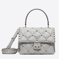 Valentino Light Grey Quilted Candystud Top Handle Bag TDBS28956