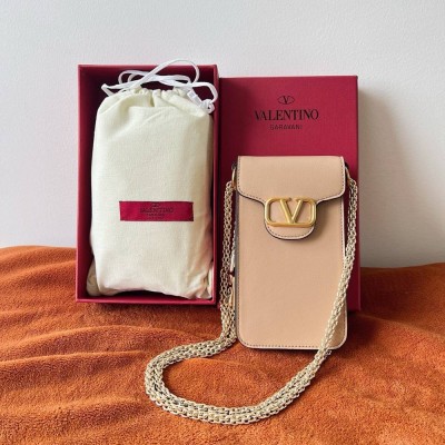 Valentino Loco Phone Case in Beige Leather with Chain TDBS29017