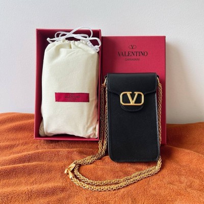 Valentino Loco Phone Case in Black Leather with Chain TDBS29018