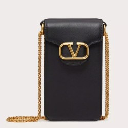 Valentino Loco Phone Case in Black Leather with Chain TDBS29018