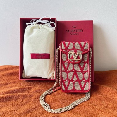 Valentino Loco Phone Case in Red Toile Iconographe with Chain TDBS29019