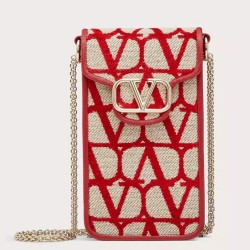 Valentino Loco Phone Case in Red Toile Iconographe with Chain TDBS29019