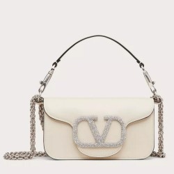 Valentino Loco Small Shoulder White Bag with Crystals Logo TDBS29024