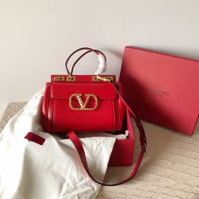 Valentino Medium Rockstud Alcove Top Handle Bag In Red Calfskin TDBS29099