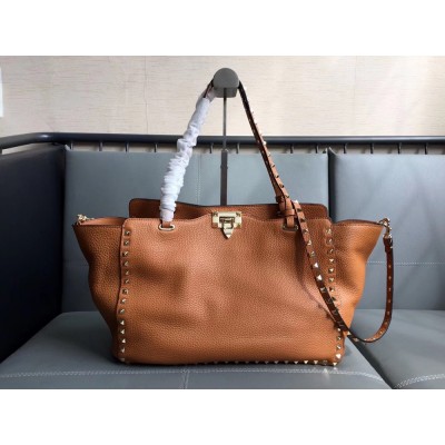 Valentino Medium Rockstud Tote Bag In Brown Grainy Calfskin TDBS29114