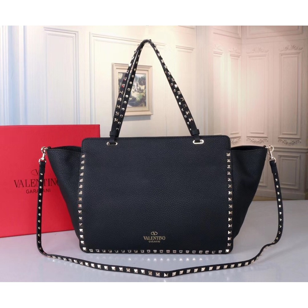 Valentino Medium Rockstud Tote In Black Grain Calfskin TDBS29115