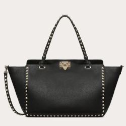 Valentino Medium Rockstud Tote In Black Grain Calfskin TDBS29115