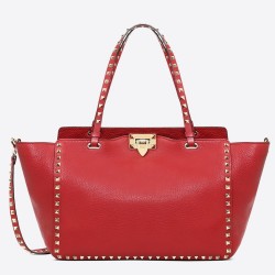 Valentino Medium Rockstud Tote In Red Grain Calfskin TDBS29117