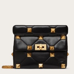 Valentino Medium Roman Stud Chain Bag In Black Nappa TDBS29052